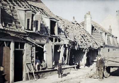 Damaged buildings after the bombings of September 10 and 11 in the town of Rosendaël near Dunkirk, Region Nord-Pas-de-Calais, France, September 11, 1917 by Paul Castelnau